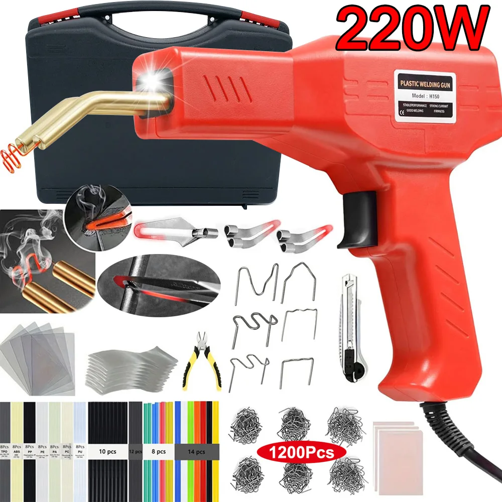 Soldador de plástico mejorado de 220W/50W, Kit de soldadura de plástico 2 en 1, grapadora caliente, pistola de soldar, Kit de reparación de parachoques de coche para reparación de plástico