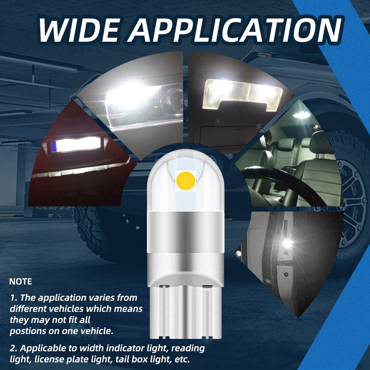 2Pcs T10 LED W5W 3030 SMD Bulbs Car Parking Signal Lights Auto Interior Map Dome Reading Lights Wedge Clearance Light White 12V