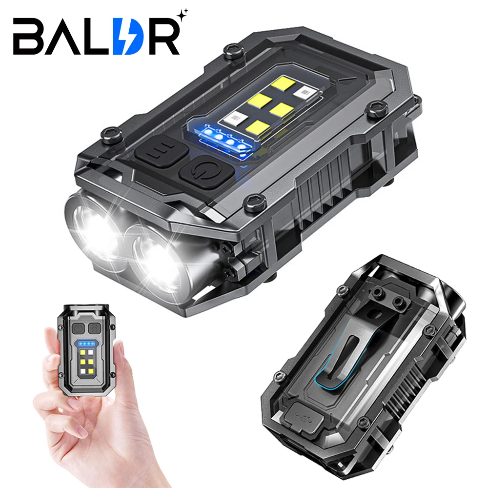 BALDR G111 Linterna de bolsillo superbrillante LED multifuncional Linterna magnética COB EDC Mini llavero linterna recargable