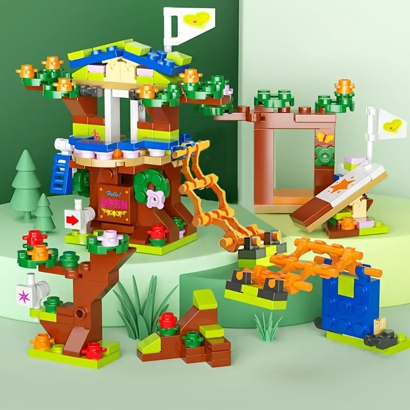 6in1 NIEUWE Boomhut Boomhut Blokken Meisjes Kasteel Kamer Klimglijbaan Klassiek Model Bouwstenen Sets Bakstenen Kid Gift Speelgoed Stad