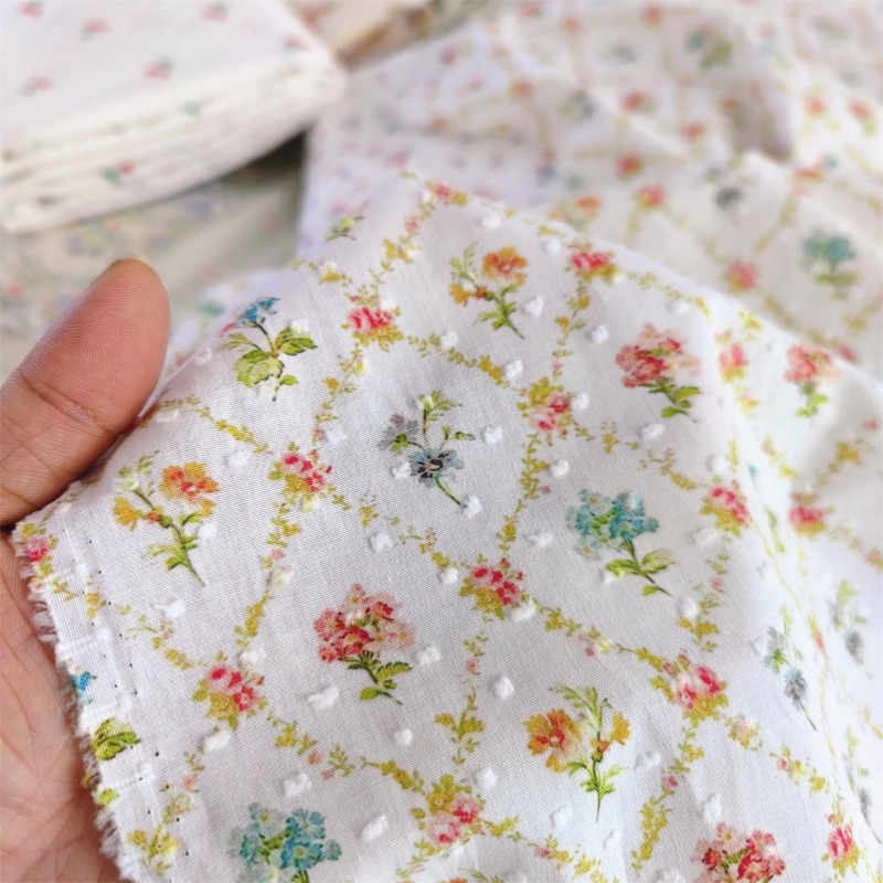 ผ้าฝ้ายดอกไม้เย็บปักถักร้อย Pastoral ดอกไม้ขนาดเล็กเสื้อผ้าผ้า Nightdress ฤดูร้อน Handmade เด็กตกแต่งสาวผ้า