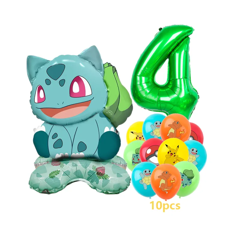 12pcs 포켓몬 피카추 풍선 세트 어린이 파티 장식 Charmander Squirtle Bulbasaur 생일 호일 풍선 선물 인형 장난감