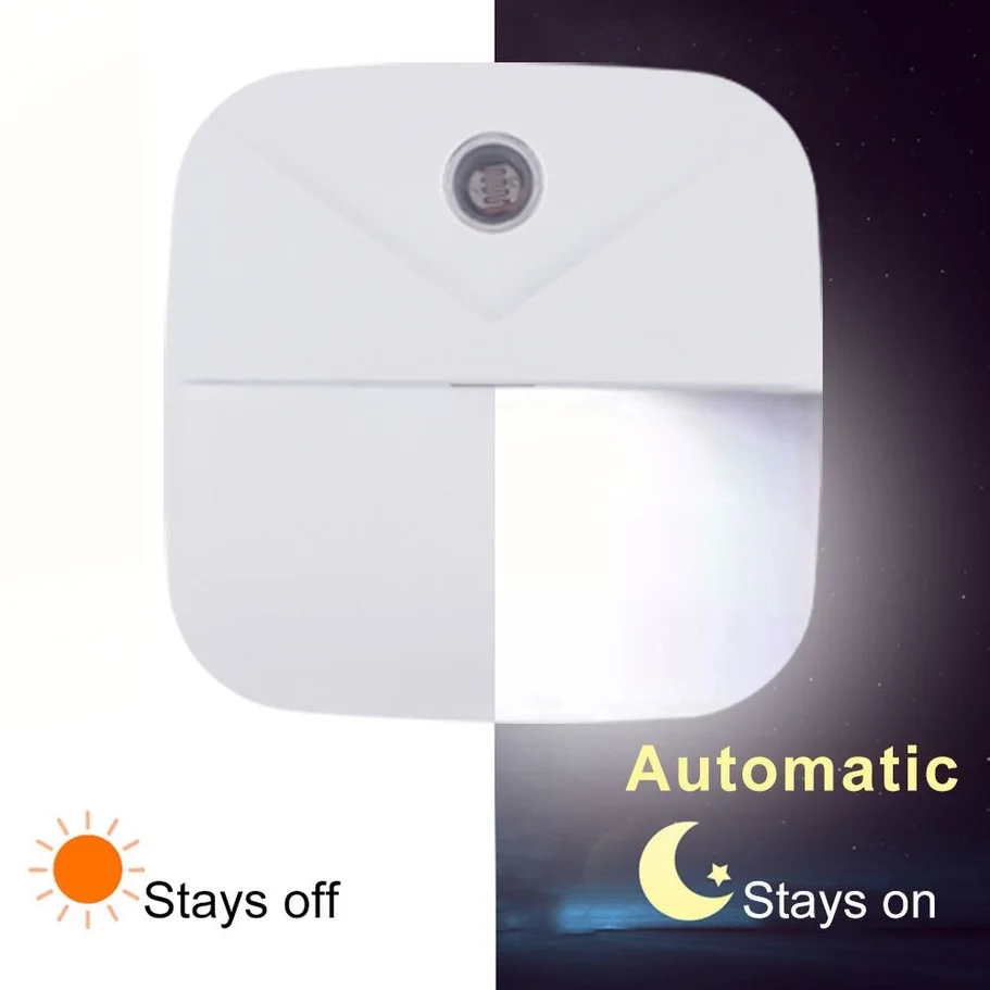 Luz LED nocturna con Sensor de enchufe europeo, lámpara nocturna con detección de luz, cambia automáticamente o apagado para decoración de cabecera de dormitorio de bebé
