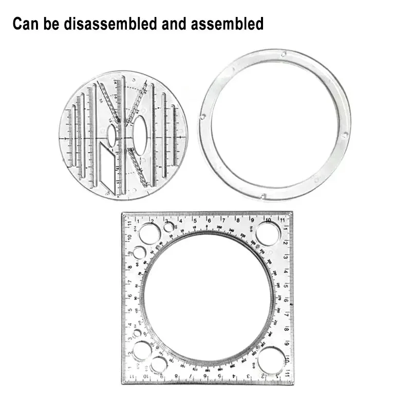 Regla giratoria multifunción, plantilla de dibujo, diseño artístico, arquitecto, geometría estéreo, círculo, dibujo, escala de medición, regla Kawaii