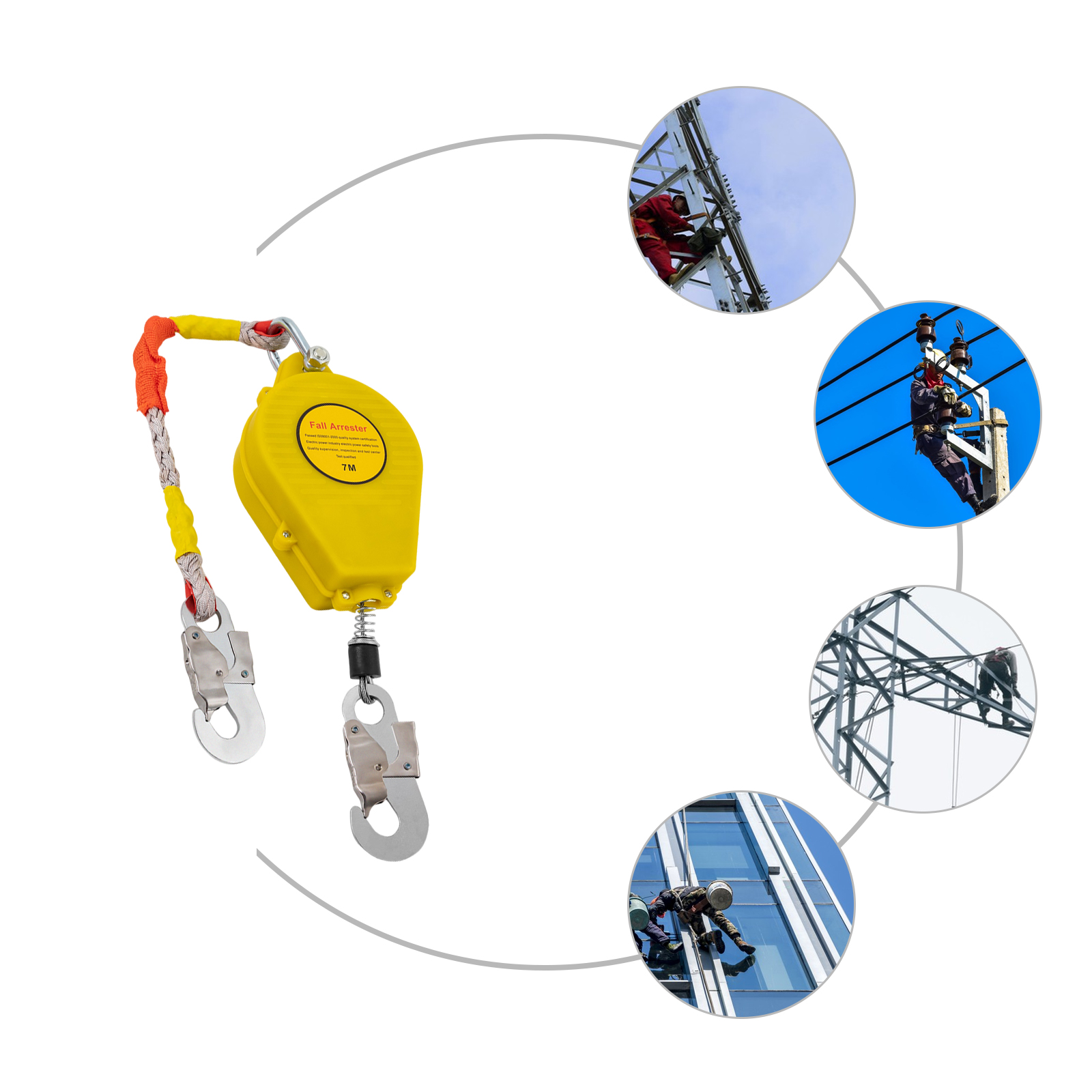 7m Fall Arrestor Tower Crane Self-locking Self Retracting Lifeline Cargo Working Aerial Work Anti Fall Safety Device 100kg