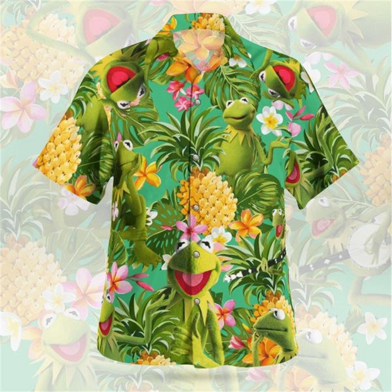 Herren Freizeithemden Papagei 3D-Druckhemden Herrenmode Hawaiihemd Strandblusen Kurzarmbluse Berufung Revershemd Junge