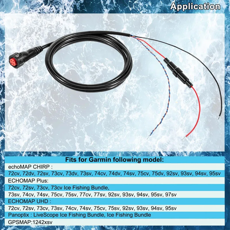 Marine Power/Datenkabel mit Gewinde 4-polig passend für Garmin-Wandler Echomap Chirp/Plus/UHD, GPSMAP & für Panoptix #010-01043-00
