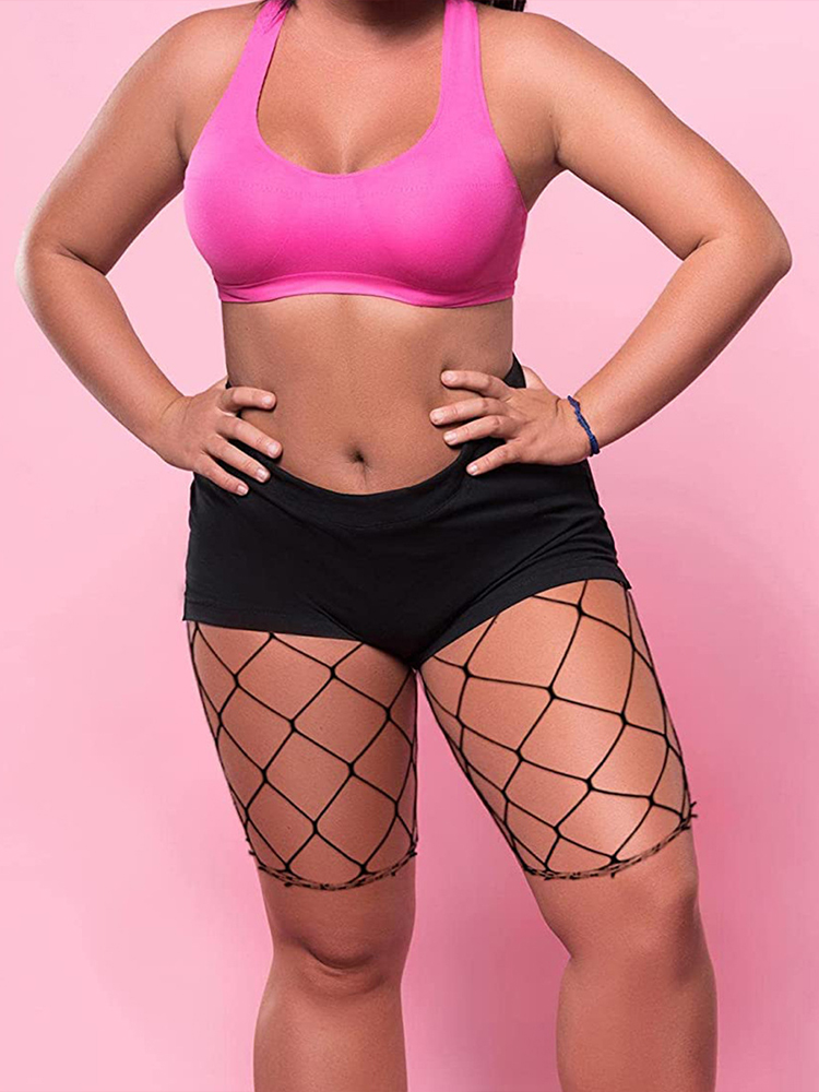 OMSJ 2024 Neue Sommer Kleidung Frauen Strand Stil Shorts Böhmischen Neon Grün Mesh Fishnet Aushöhlen Dünne Elastische Shorts