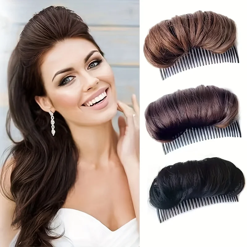 Invisible Fluffy Volume Lift Hair Clips para Mulheres, Bun De Cabelo Falso, Peruca Falsa, Pente Sintético