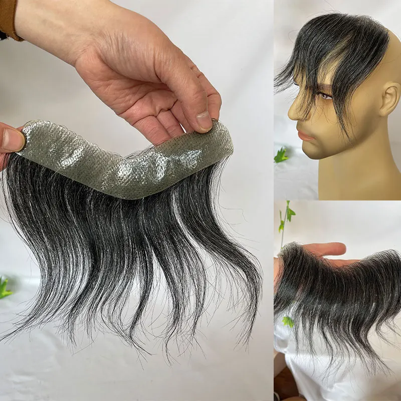4 × 18 センチメートルスキン PU かつら男フロントヘアライン V スタイル人毛ウィッグ男性のための 100% 人間レミーかつらシステム高品質男性かつら