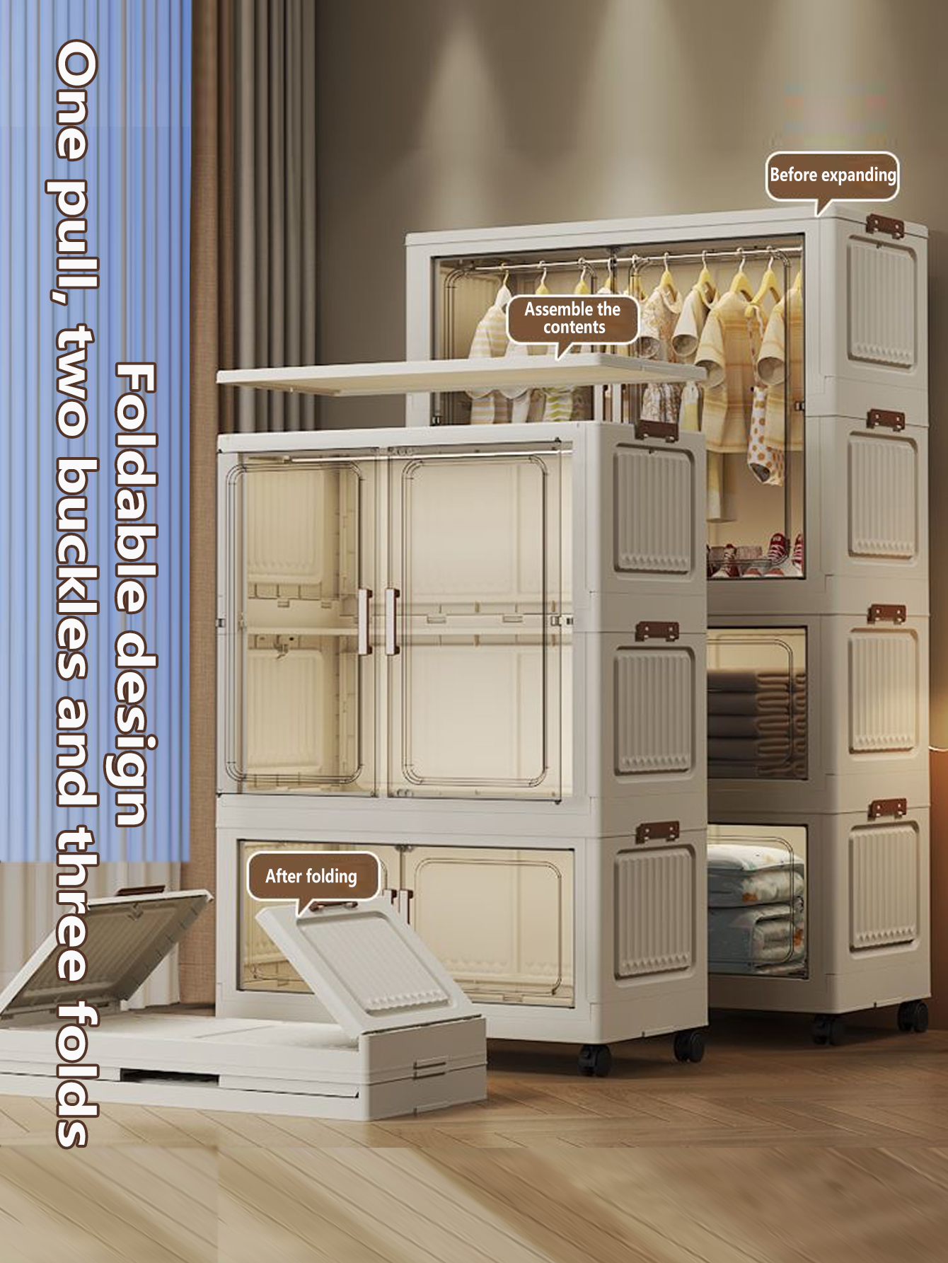 Multi-Functional Folding Storage Cabinet with Doors White/Black/Gray for Home Office Kitchen Bathroom Organizer