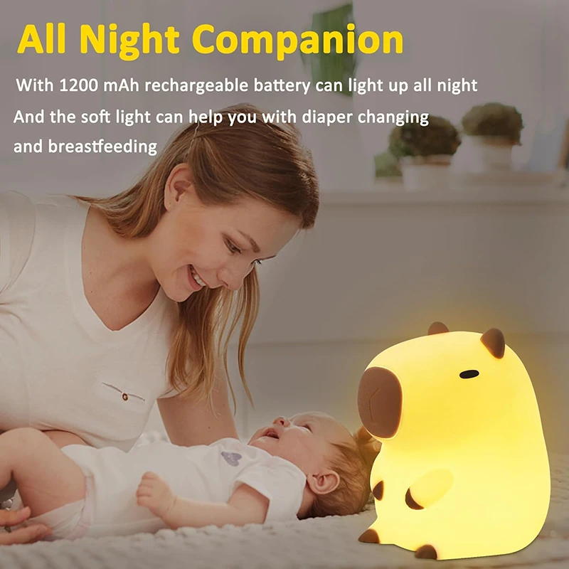 Simpatico capibara luce notturna in silicone per bambini regalo USB ricaricabile animale tocco lampada da comodino decorazione
