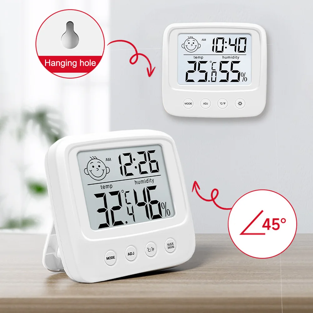 Misuratore di temperatura e umidità per la cameretta dei bambini per uso domestico, misuratore ad alta precisione con schermo digitale LCD retroilluminato a parete o in piedi