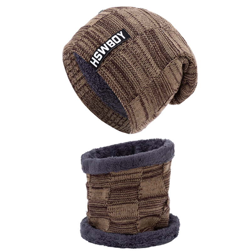 Winter Hat Scarf Set for Men Knitted Beanie with Scarves Thick Soft Plush Keep Warm Accessories Fashion