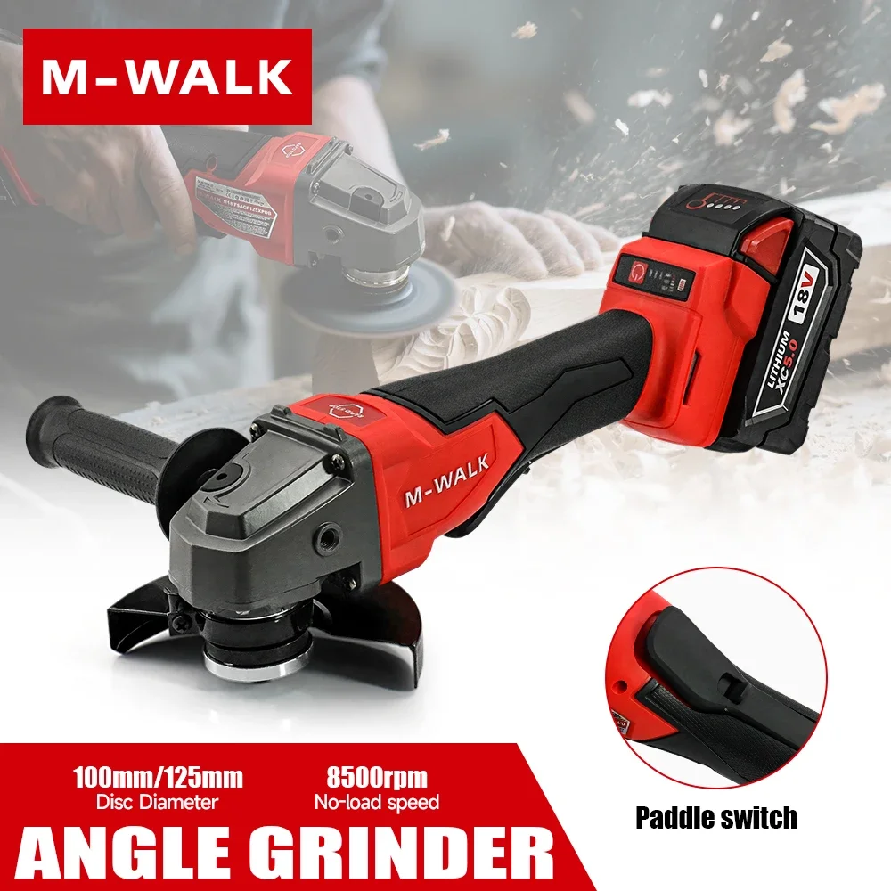 M-WALK Smerigliatrice angolare elettrica senza spazzole Smerigliatrice a batteria Macchina da taglio per la lavorazione del legno Utensile elettrico per Milwaukee 18V Batteria Pin