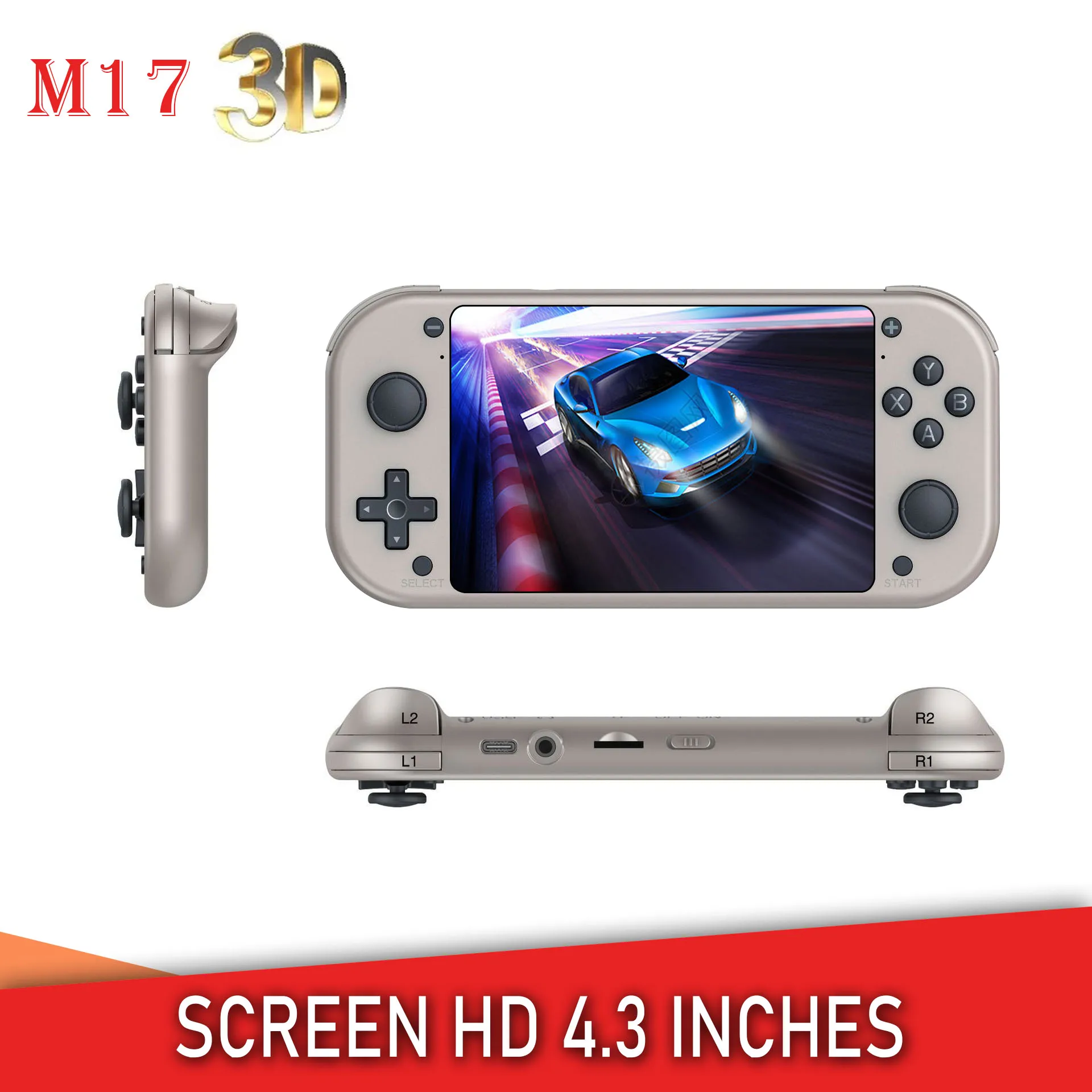 M17 휴대용 콘솔 콘솔 4.3 인치 LCD 화면 레트로 휴대용 비디오 게임 20000 + 내장 25 시뮬레이터 비디오 플레이어