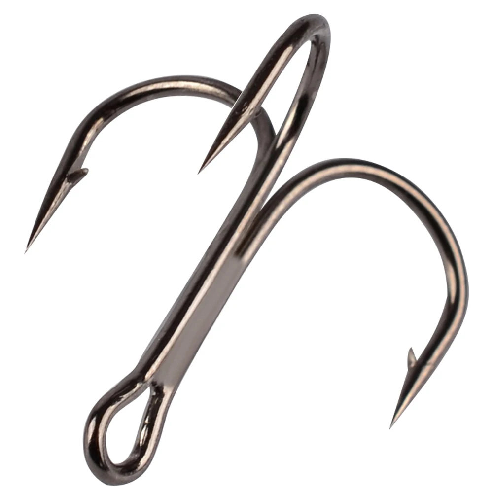 PROBEROS 20 ชิ้น/ล็อตสีดํา High Carbon Treble Hooks Super Sharp Solid ขนาด 2 # -14 #   ขายส่งตะขอปลาเหล็กหนามสามชั้น