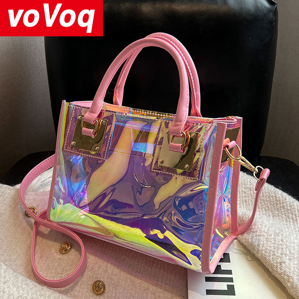 Hochwertige tragbare transparente Laser Jelly-Tasche für Damen mit großer Kapazität, rechteckige Candy-Schulter-Diagonal-Cross-Tasche