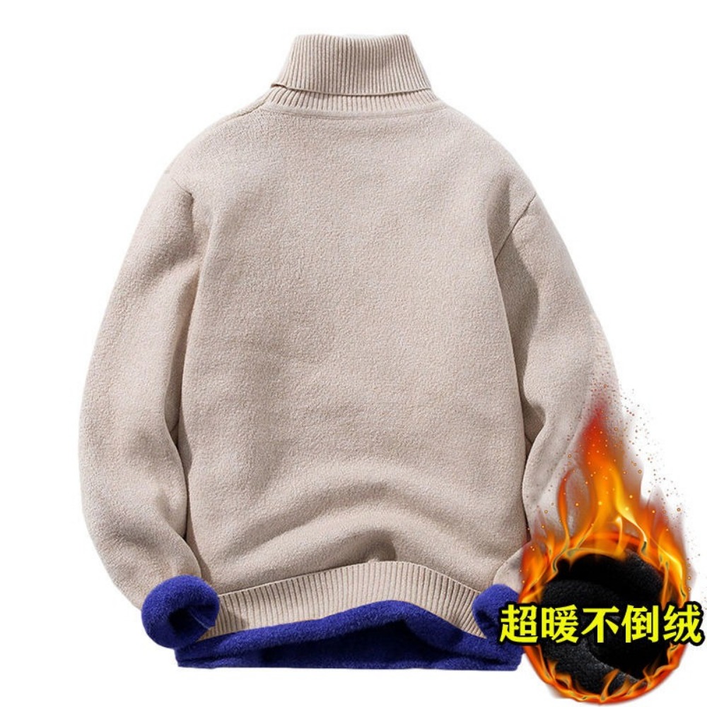 Suéter de cuello alto de lana para hombre, prendas de punto gruesas de Color sólido para invierno, Jersey informal cálido a prueba de frío, camisa de fondo 5XL