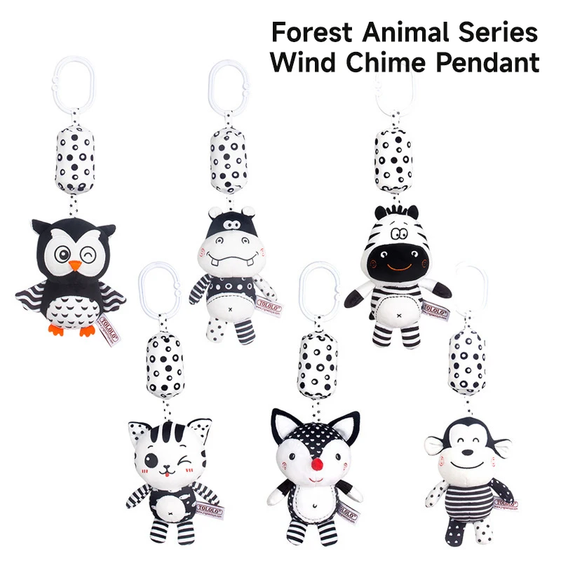 Newborn Bells Soft Plush Rattle Toy Baby Visual Training Black And White Wind Chime Crib Hanging Bell Car Seat Travel Stroller