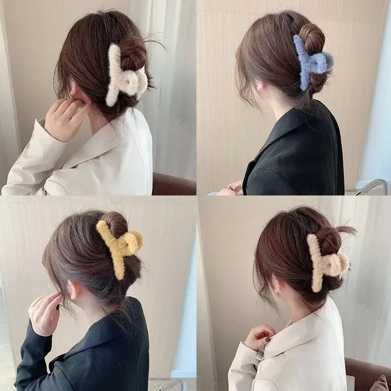 Garra de cabelo de pele sintética de inverno para mulheres elegante acrílico caranguejo barrette hairpin menina-acessórios de cabelo peludo headwear garra de cabelo