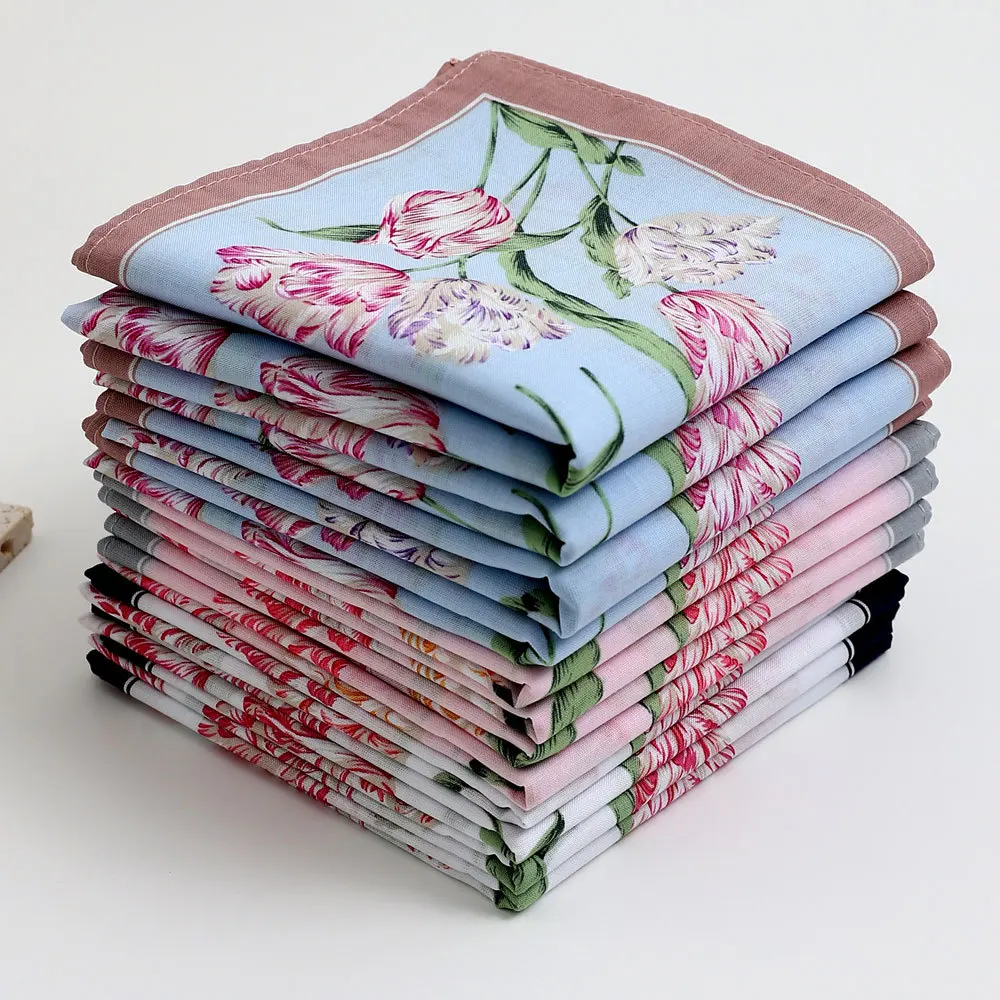 3/12Pcs frauen Reine Baumwolle Gedruckt Taschentuch Baumwolle Weiche Dünne Saugfähigen Schweiß Abwischen Handtuch Hochzeit Liefert Geschenk 43cm