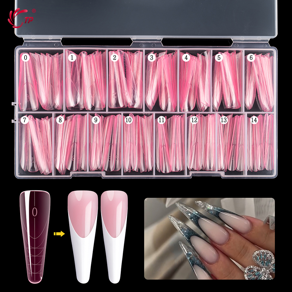 TP 150pcs French Dual Nail Form with Edges Inside Full Cover Quick Building Mold Acrylic Top Forms for Extension False Nail Tips