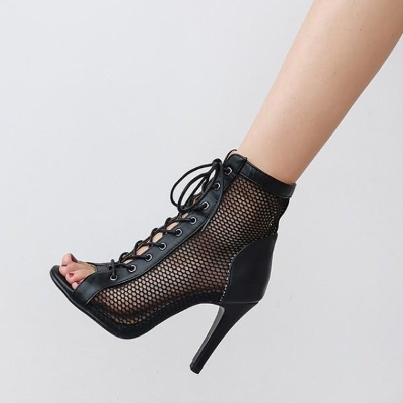 Tacones de aguja para mujer, tacones altos de baile, zapatos de talla grande, botas de malla grandes, Boca de pescado fina, zapatos de baile de salón