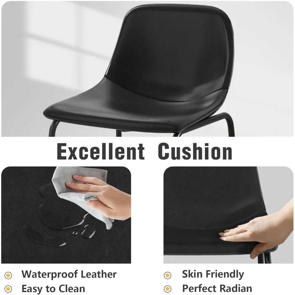 Counter Height Bar Chairs Set of 3, Black Modern Counter Stools with Back & Metal Legs, Armless Dining Chairs for Kitchen Island