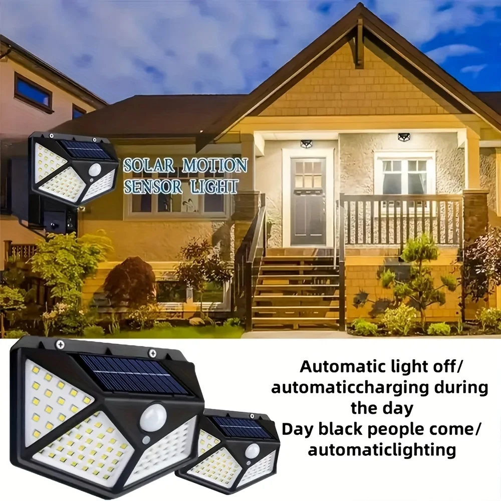 Luci di inondazione solari 100LED 3 modalità Luce solare esterna di sicurezza del movimento Luce solare impermeabile per lampada da parete per garage da giardino