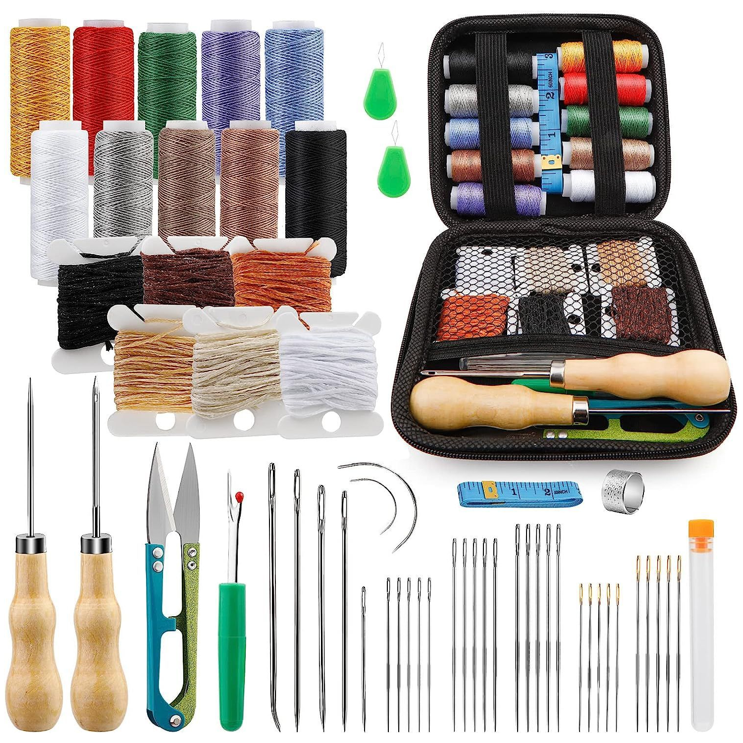 Clearance_59 Pcs Leather Sewing Kit, Leather Needles Waxed for Hand Sewing, Sewing Repair Kit for Backpack Carpet Boots Shoes Ca