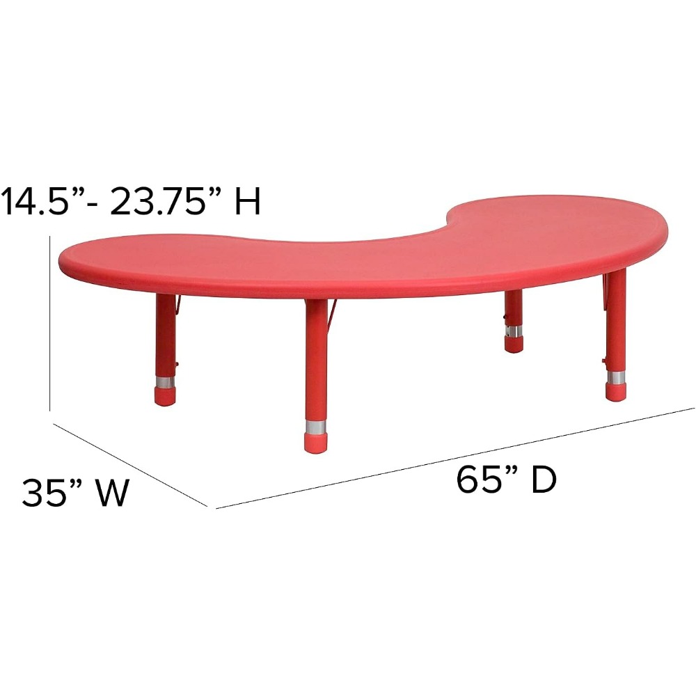 Half-Moon Blue Plastic Height-Adjustable Activity Table, 35 Wide x 65 Long
