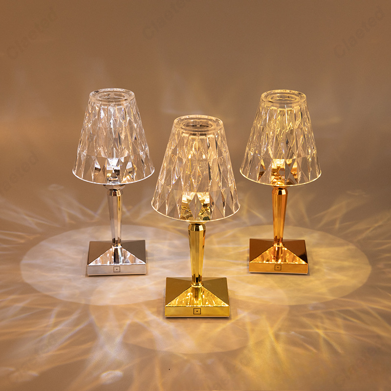 Led acrílico diamante cristal decorativo lâmpada de mesa carregamento usb casa quarto barra estudo portátil toque nightlight