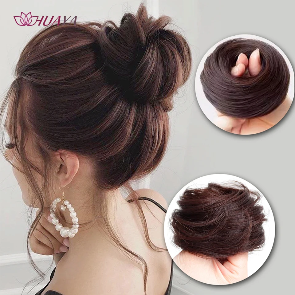 Moño desordenado extensión de moño recto, Mini banda de goma, moño, Scrunchies, peluca de Donut sintético, accesorio de cabello Updo