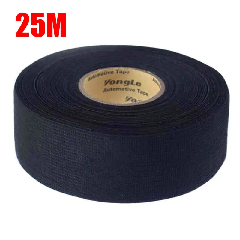 Un rollo de 25M de tela adhesiva, cinta de tela, telares, arnés de cableado para coche, arnés de cableado negro