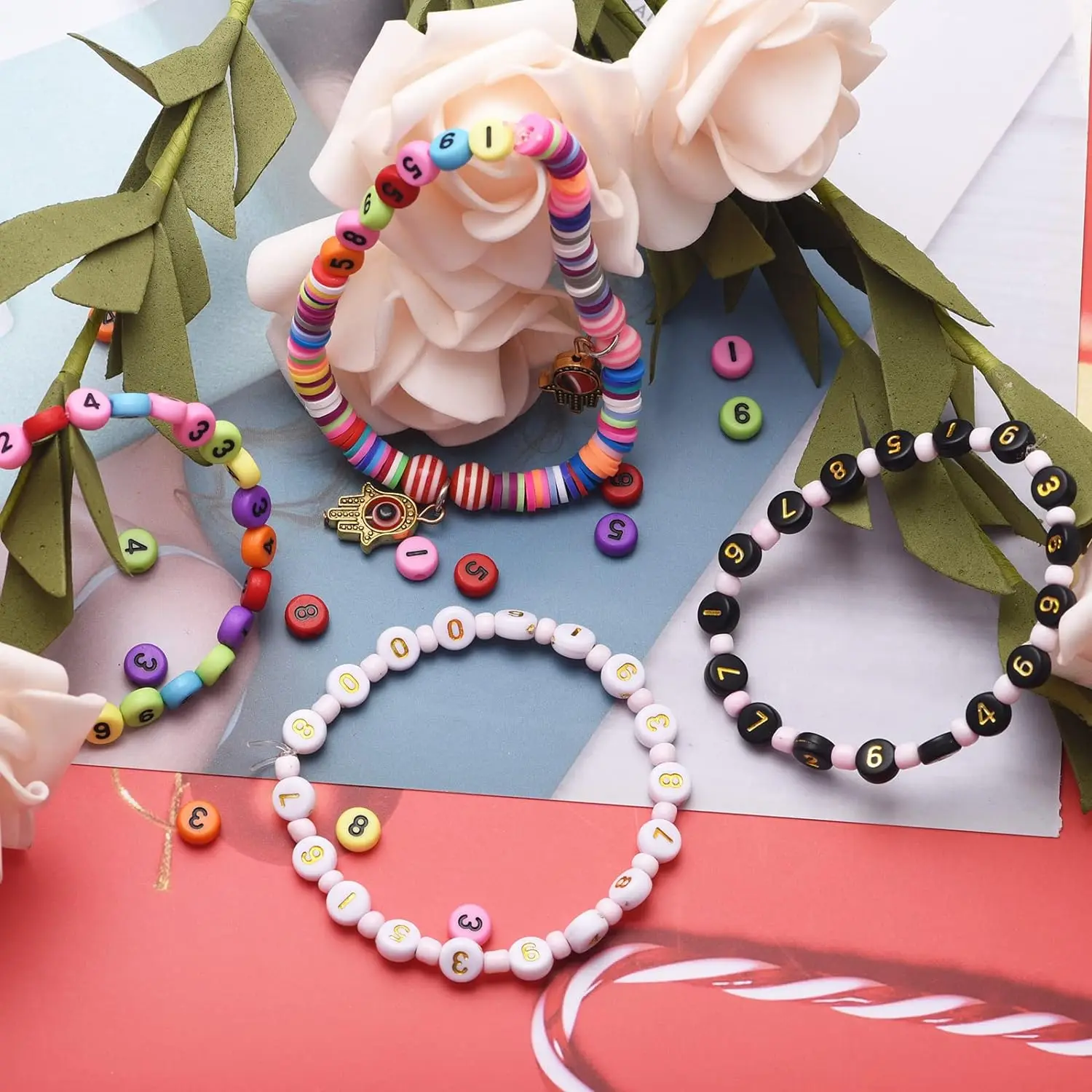 100-500 個アクリル番号ビーズラウンドフラットルーススペーサーデジタルビーズジュエリーメイキングのために diy ブレスレットネックレスアクセサリー