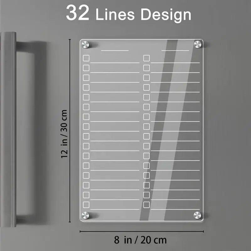 Magnetic Menu Board 20x30cm Acrylic Weekly Calendar Reusable Acrylic Dry Erase Board With 3 Color Pens For Refrigerator