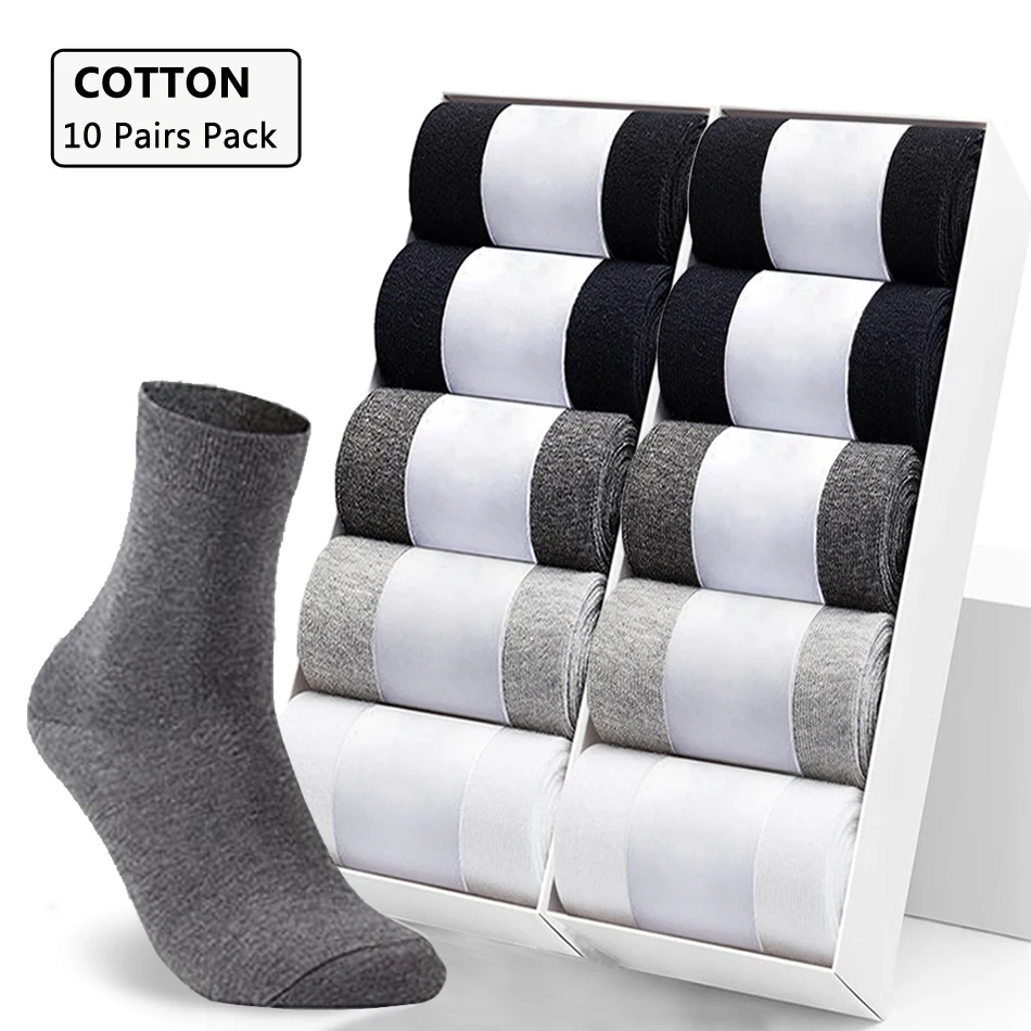 10 pares de calcetines de algodón para hombre, nuevo estilo, calcetines negros de negocios para hombre, calcetines suaves transpirables de verano e invierno para hombre, calcetines de talla grande 38-47