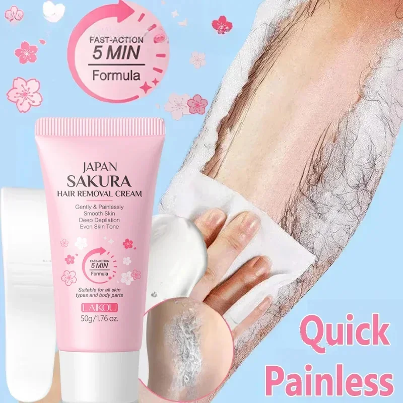 Crema de depilación Sakura, inhibidor rápido del crecimiento del cabello indoloro, brazo, axila, piernas, áreas íntimas, depilatorio permanente para hombres y mujeres