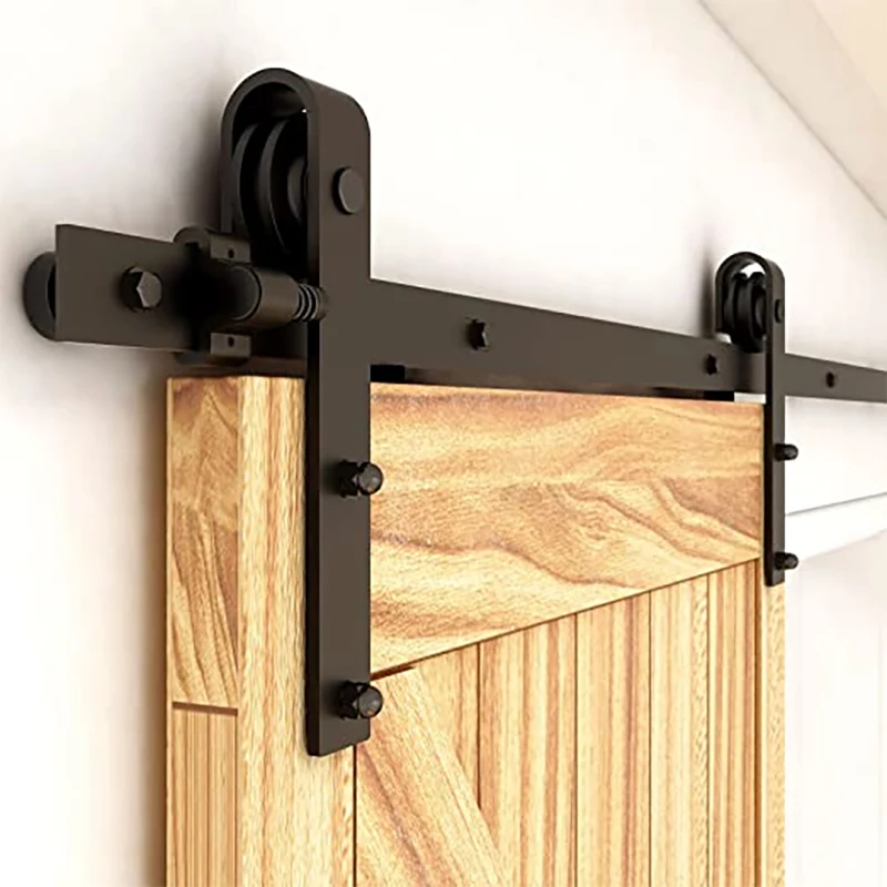 HACCER 4-9.6FT Đơn Trượt Kho Thóc Cửa Phần Cứng Cửa Gỗ Phần Cứng Bộ Đen Hình Chữ J Top Gắn Móc Treo Hệ Thống