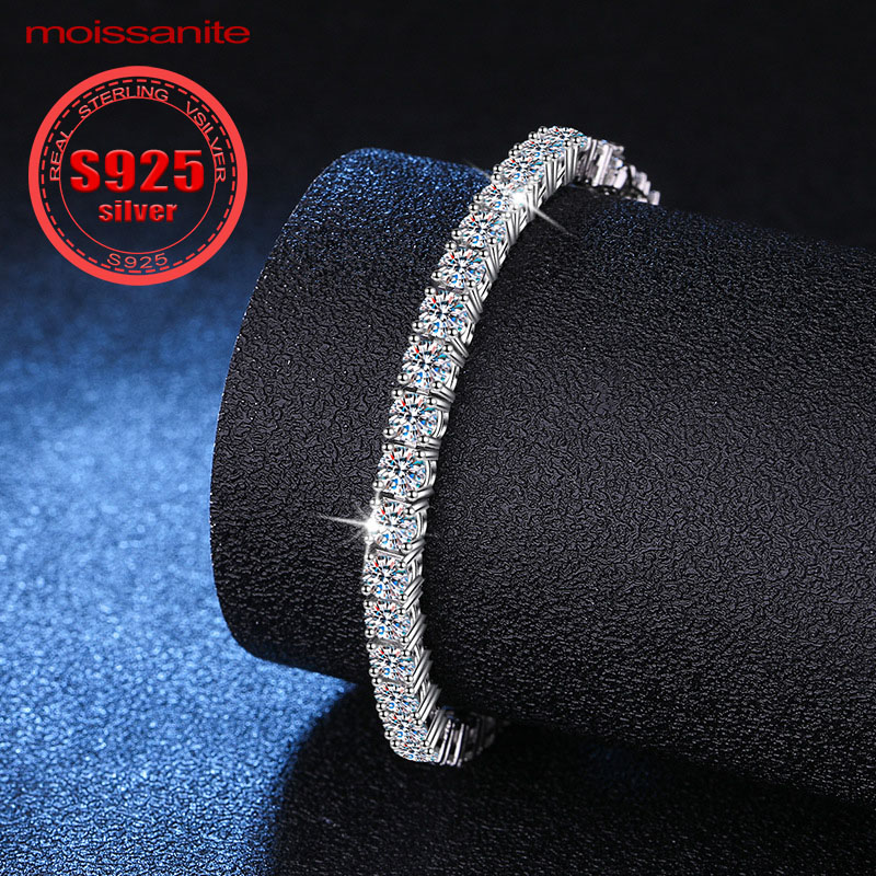 Bracelet de tennis Moissanite, rangée complète, argent regardé 925, 0,3 ct