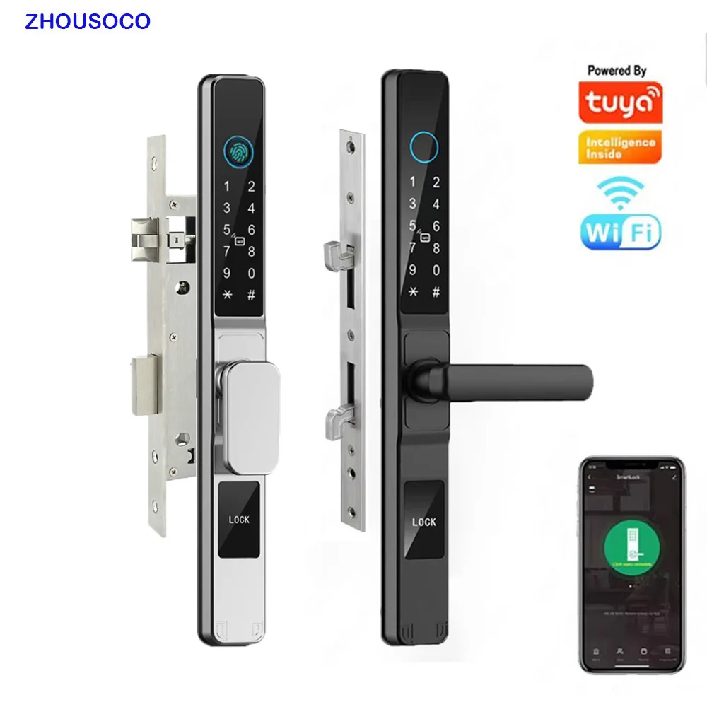 TUYA WIFI Blocco impronte digitali esterno impermeabile APP Scheda RFID Password Serratura elettronica intelligente senza chiave Scorrevole in alluminio/vetro