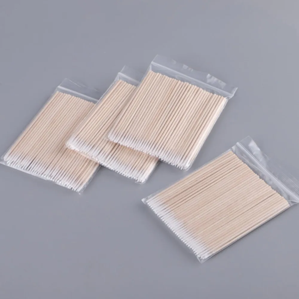100/200/300/500 PCS ผ้าฝ้าย Swab ไม้ Handle ขนาดเล็ก Pointed TIP สําหรับ Eyebrow TATTOO Beauty Make-up เล็บไม้ Sticks 10 ซม.