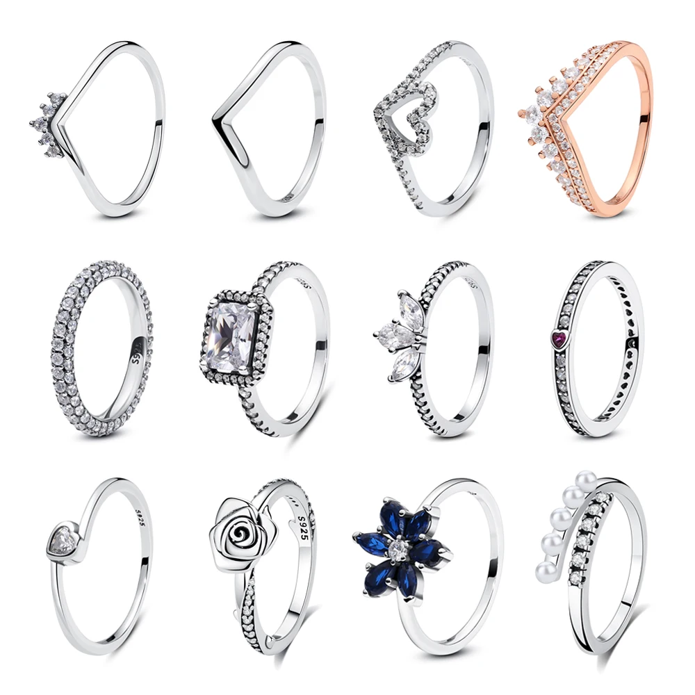 Bagues en argent regardé 925 pour femme, coeur d'amour original, couronne de triangle, fiançailles, bague de mariage en or rose, bijoux CitroJewelry