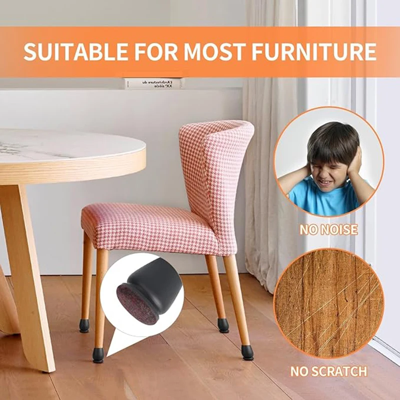 8PCS Protector de suelo para patas de silla Cubierta de pie de fieltro 15 °   Diagonal con almohadillas de fieltro de envoltura gruesa, patas de mesa de muebles de silicona para madera dura