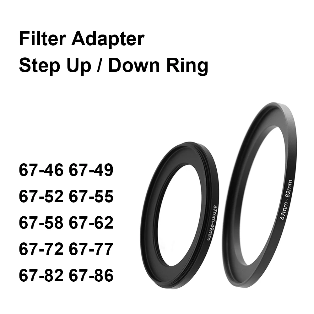Anillo adaptador de filtro de lente de cámara, anillo elevador o abajo de Metal para lente de 67mm, 46 49 52 55 58 62 72 77 82 86mm, parasol UV ND CPL