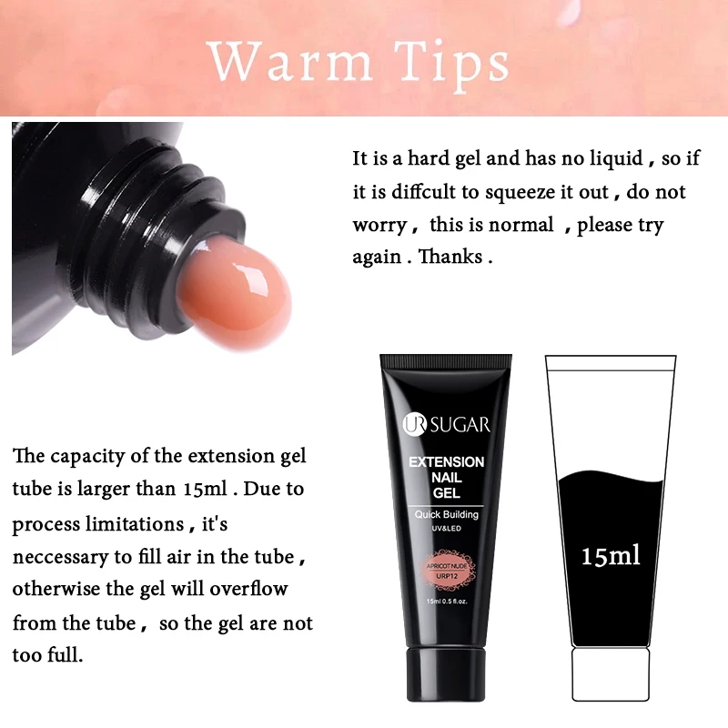UR SUGAR-Juego de Gel de extensión para uñas, Kit completo de manicura, acrílico de cristal, extensión rápida de uñas, herramientas para construcción de yemas de los dedos, 15ml