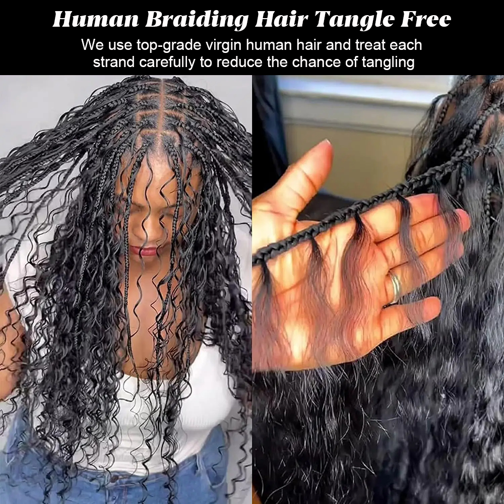 Boho-Zöpfe, Echthaar, lockiges Haar, Bündel zum Flechten, tiefe Welle, 2 Bündel, 100 g, kein Schuss, Echthaar-Bündel, Haarverlängerung