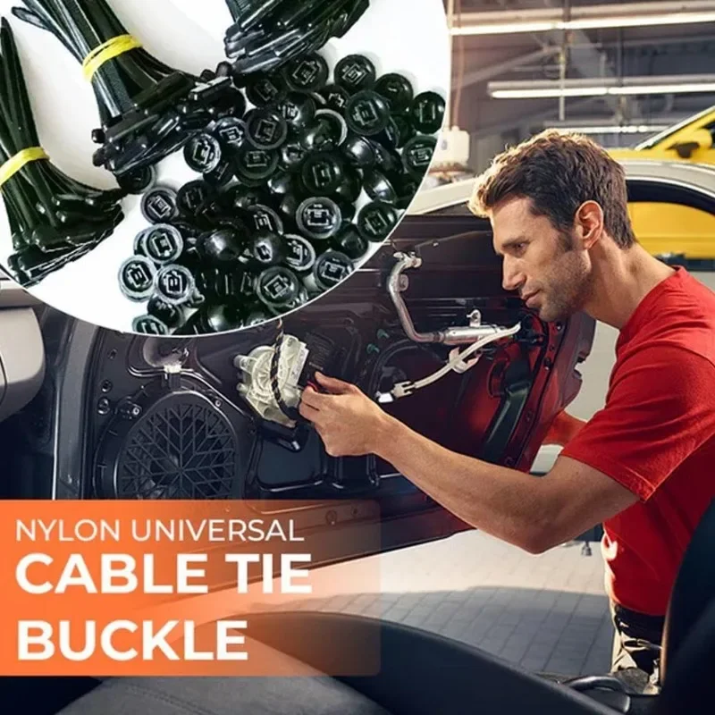 300PCS Nylon Universal Cable Tie Buckle Heavy Duty Self-Locking Zip Ties Holder with Pin Fasteners Car Body UV Resistant Zipties