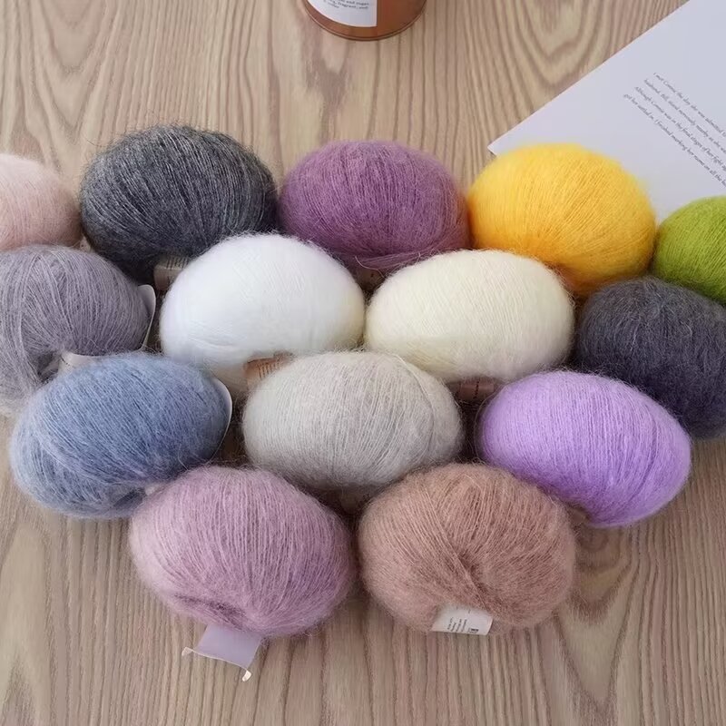 Hilo de Mohair de alta calidad de 25g, hilo de ganchillo de Mohair ecológico suave y agradable para la piel de alto contenido para chal de ganchillo, tela para suéter